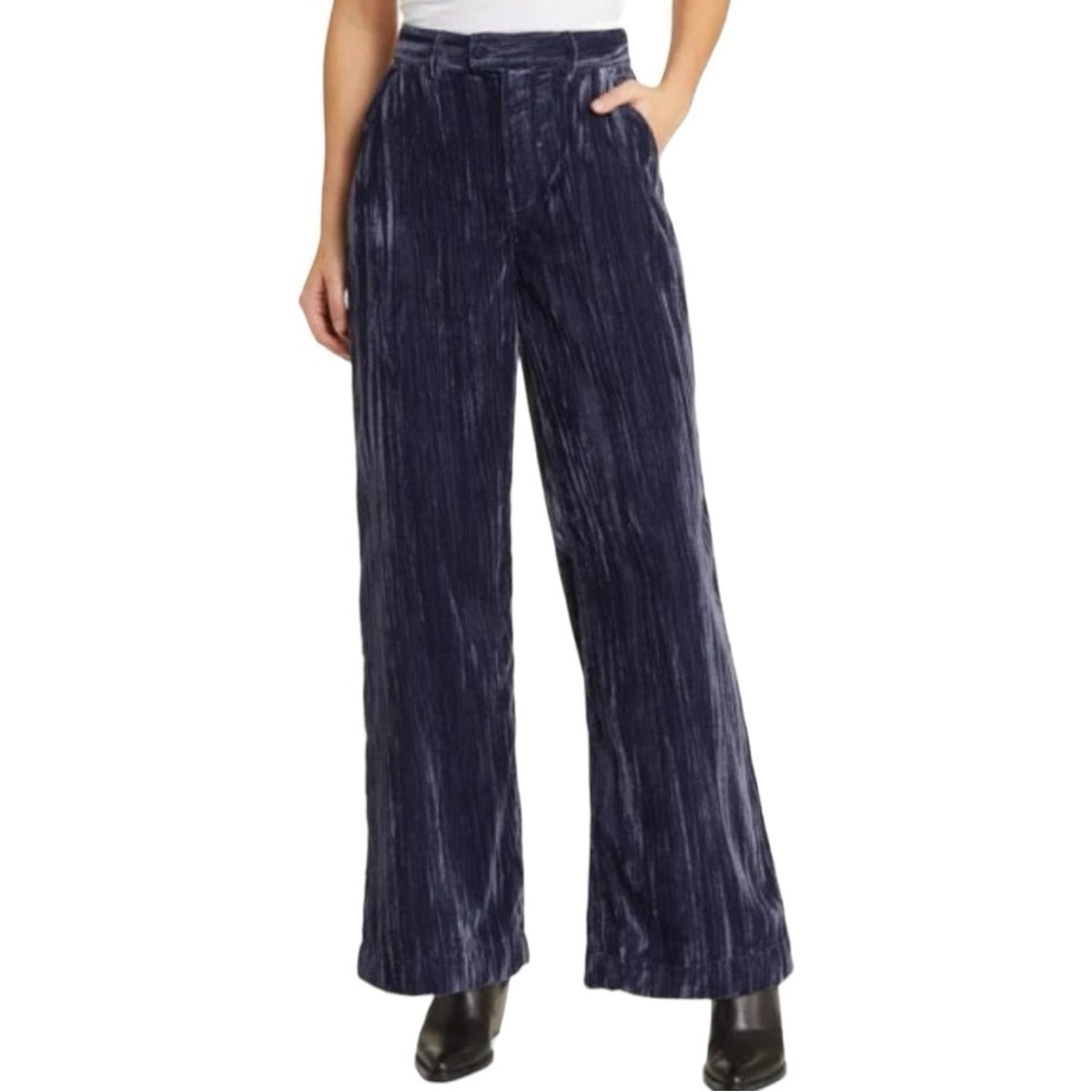 NWT Treasure & Bond Velvet Plisse Wide Leg Pants Navy Blue 12